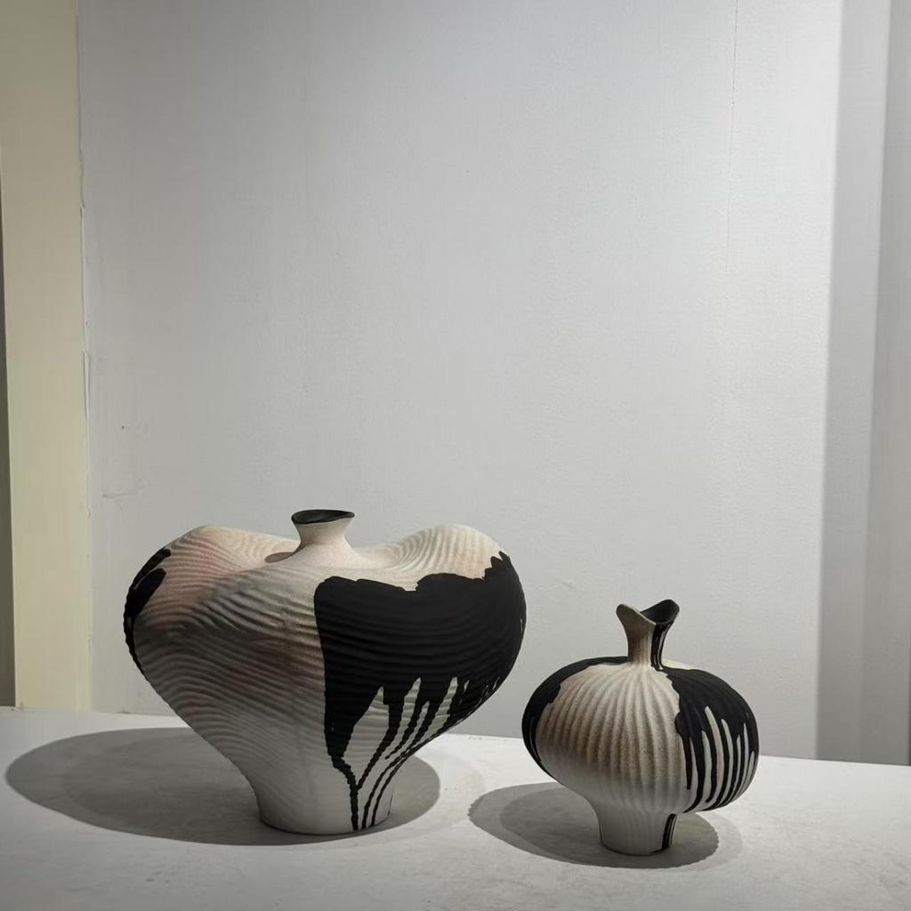Ceramic Vase Irregular Ink Flow Flower Vase Handmade Porcelain Pot Ceramic Handicrafts Flowerpot Home Decoration Accessories