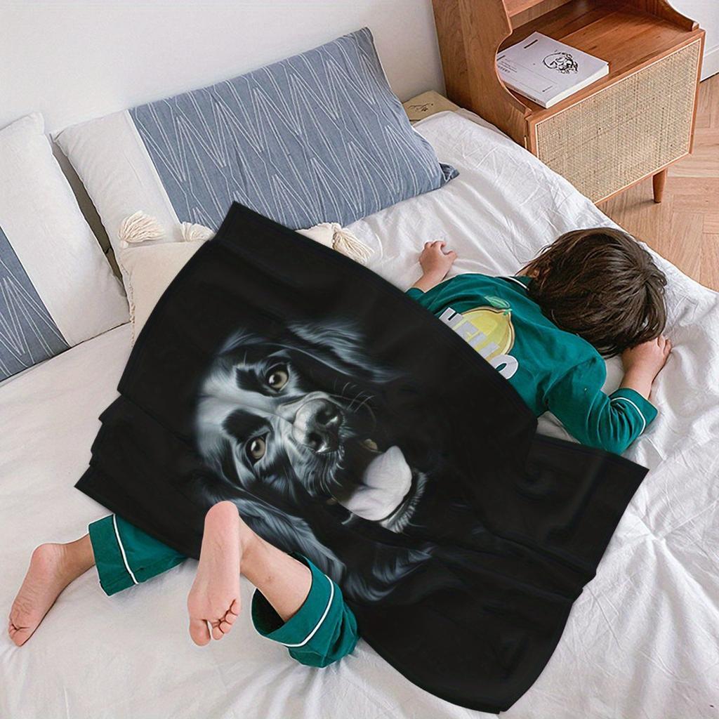 Modern Black Dog Print Decorative Throw Blanket for Sofa, Bed, Office, Travel, Camping, and Animal Lover Gift