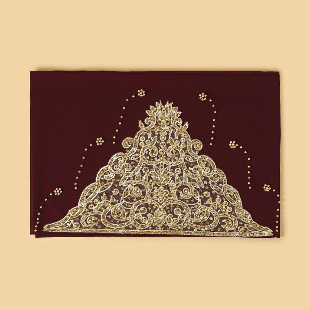 A092 Beaded Chiffon Ethnic Headscarf - Southeast Asia Fashion Scarf