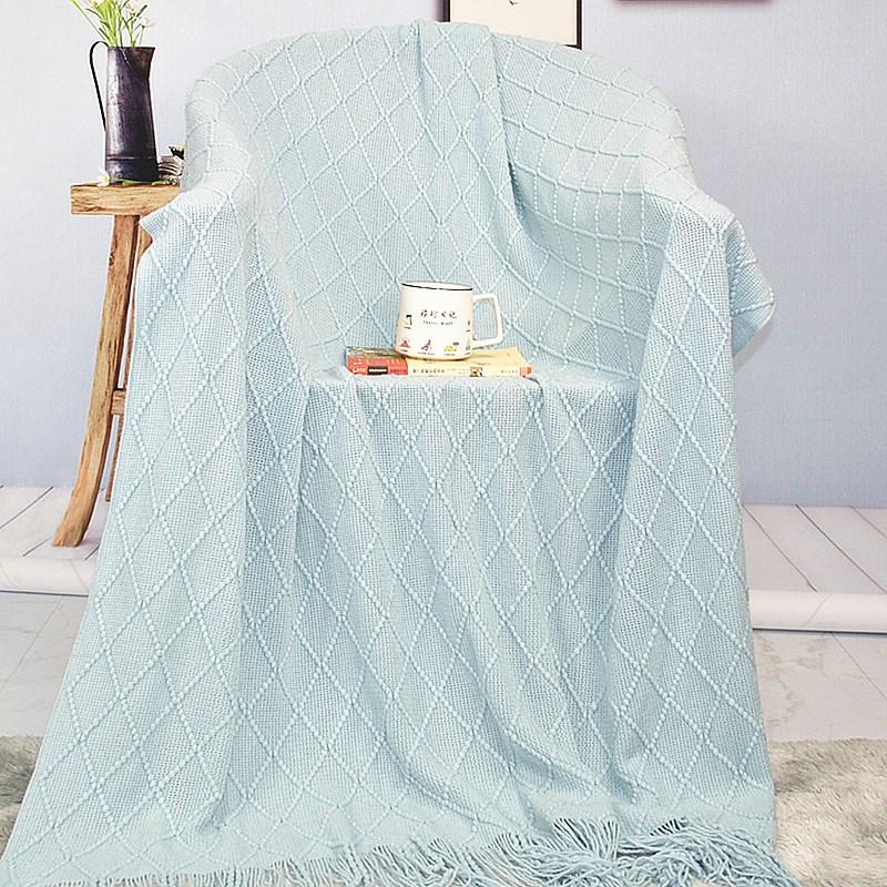 Nordic Retro Yellow Argyle Knit Blanket - Bed Runner, Sofa Throw, End Scarf Cover