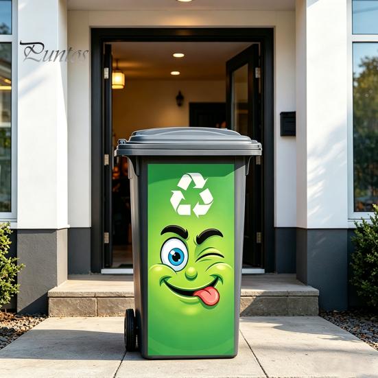 Cartoon Style Trash Can Accessories Funny Sticker, Cute Big Eye Expression Decorative Stickers for Community Corridors Adhesive Label, Waterproof PVC