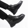 Large Size Black Martin Boots Men's Tooling Boots Outdoor Trendy Shoes Medium Top Leather Boots Men's Autumn Casual
