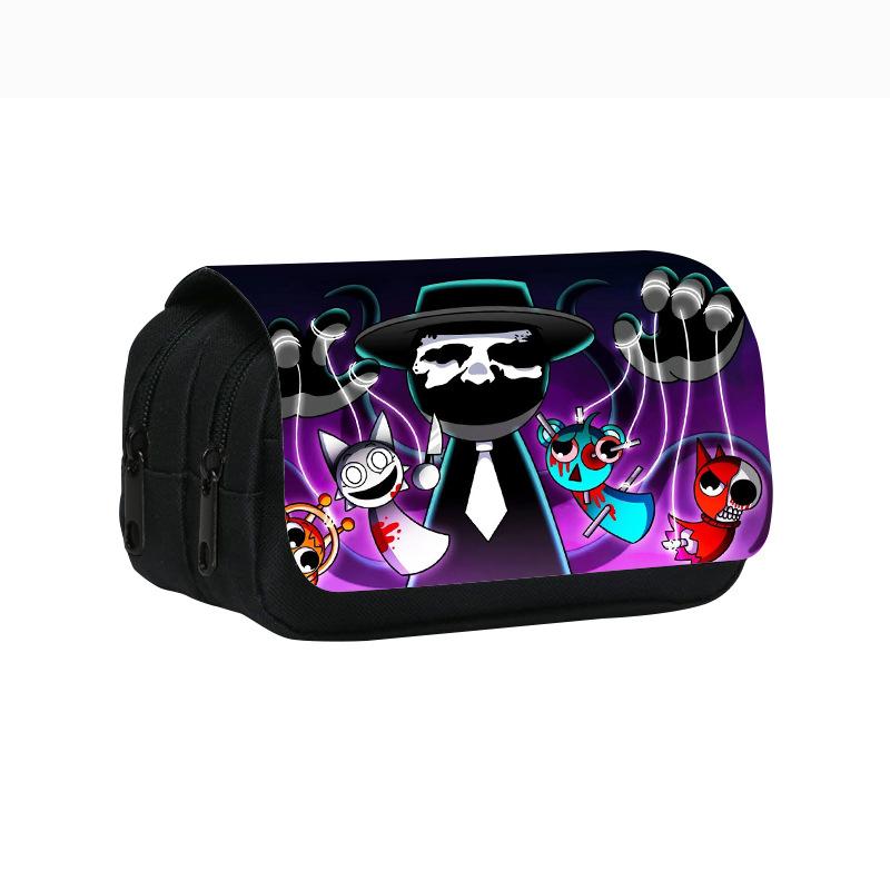 Neues Rhythmusbox-bedrucktes doppellagiges Federmäppchen, Sprunki Musikspiel Schulsachen-Tasche für Grund- und Mittelschüler.