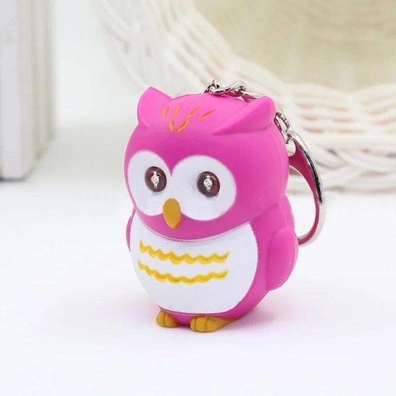 New Keychain Owl Motorcycle Car Key Chain Sound Light LED Flashlight Key Ring Holder Bag