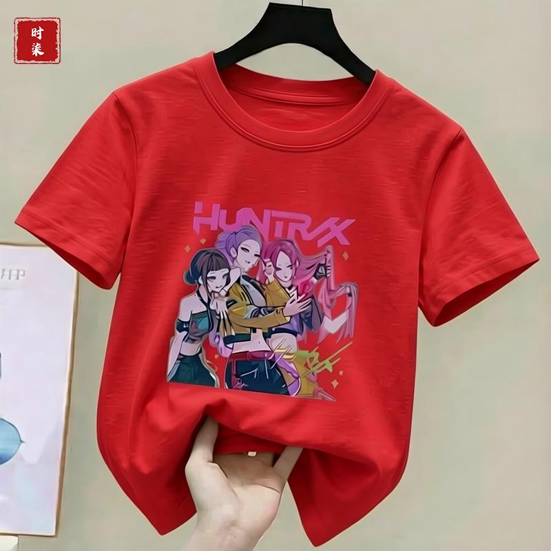 Childrens Kpop Demon Hunter Tshirt girls shortsleeved Tshirt childrens Saja Tshirt childrens casual clothing