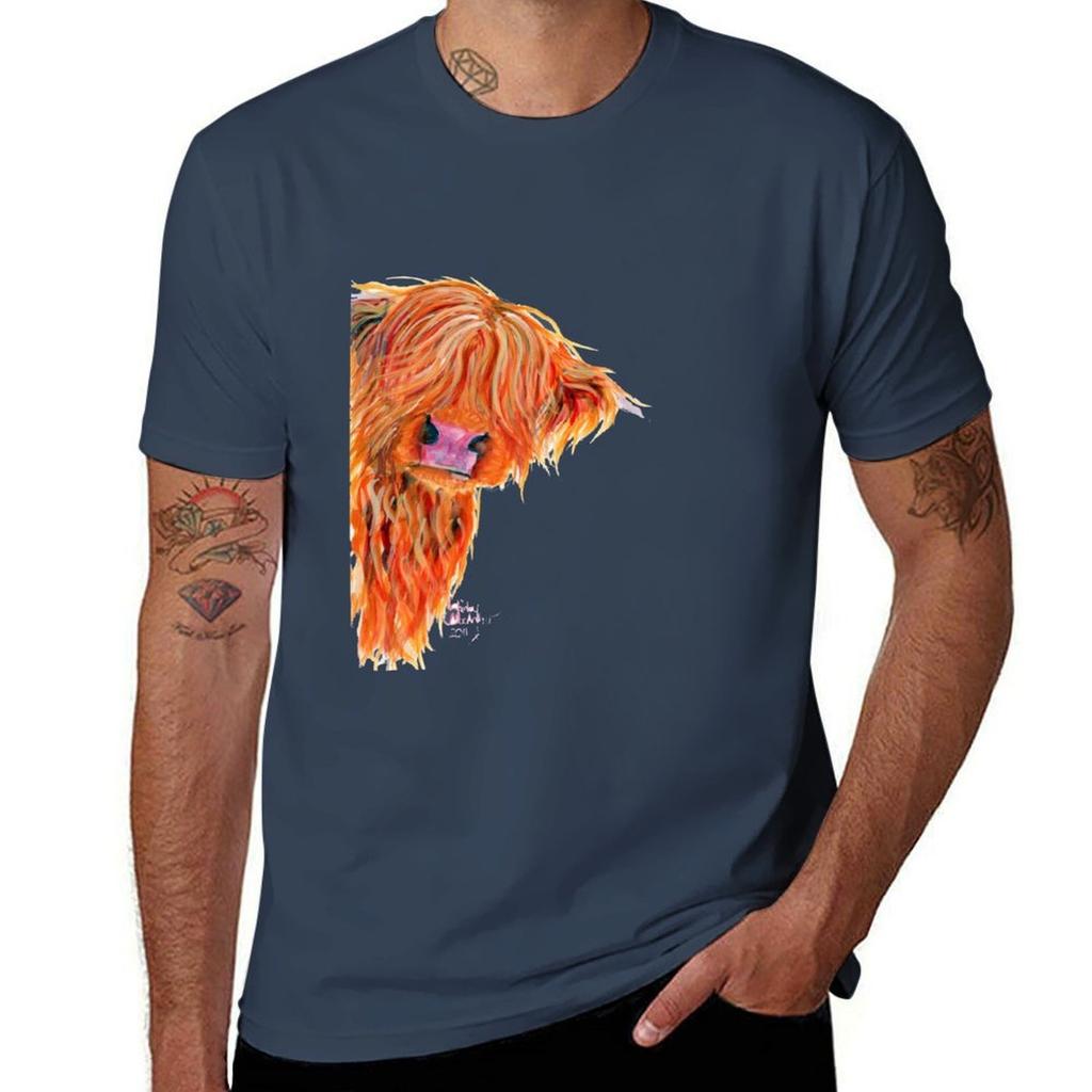 HIGHLAND COW 'PEEKABOO' BY SHIRLEY MACARTHUR T-Shirt Cotton T Shirts Man 100% Funny T Shirts Cotton T-Shirt
