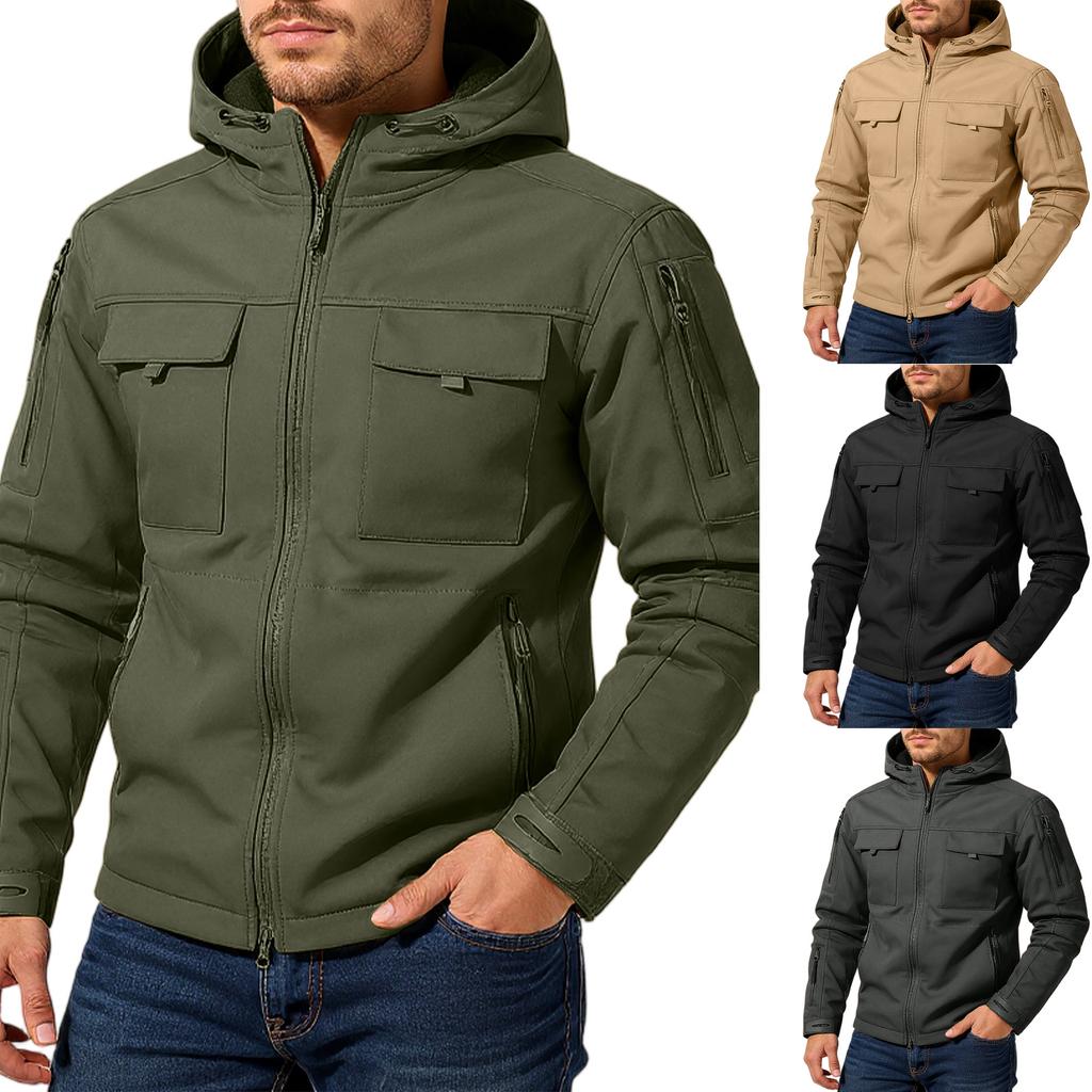 Men'S Loose Jacket Fashionable Multi Pocket Hooded Jacket