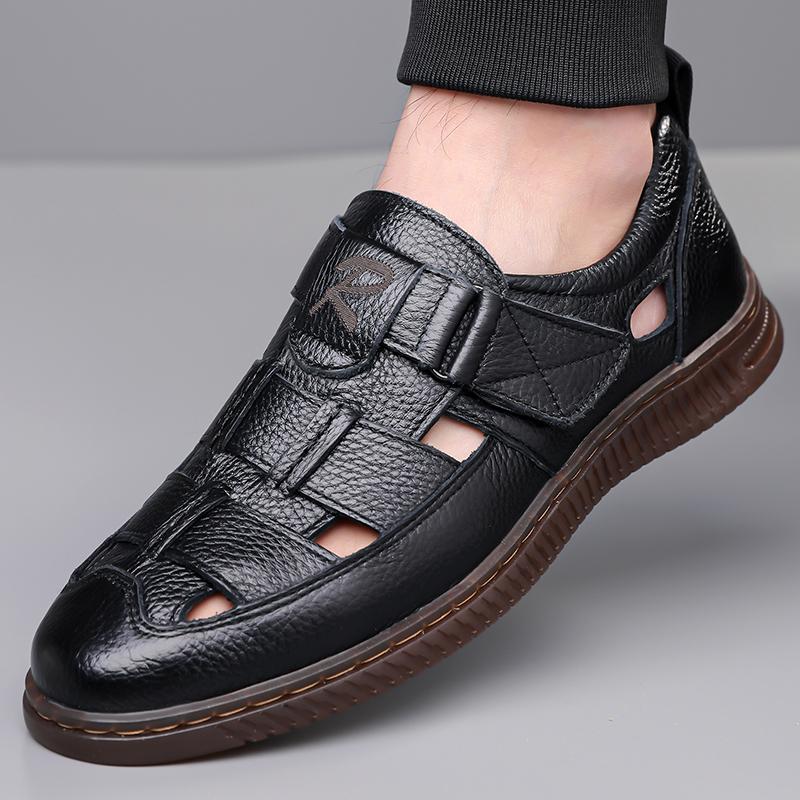 Fashion Sandals Summer Men Cozy Non-slip Soft Cool Lighted Breathable Hollow Out Loafers Shoes All-match Fashion Casual Leather Sandals