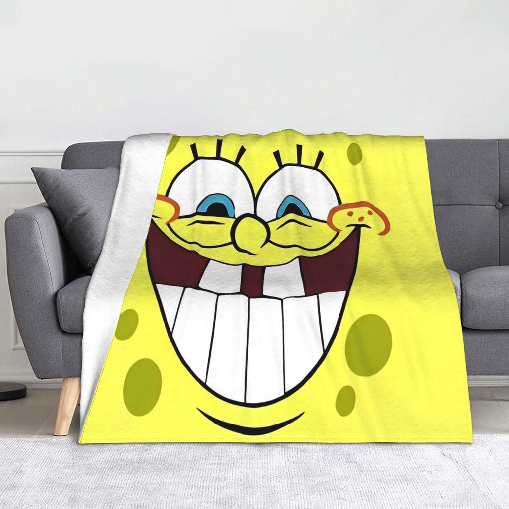 Funny Smile Face SpongeBobing Cartoon Blankets  Fleece Funny Soft Throw Blanket for Home Restaurant Autumn/Winter
