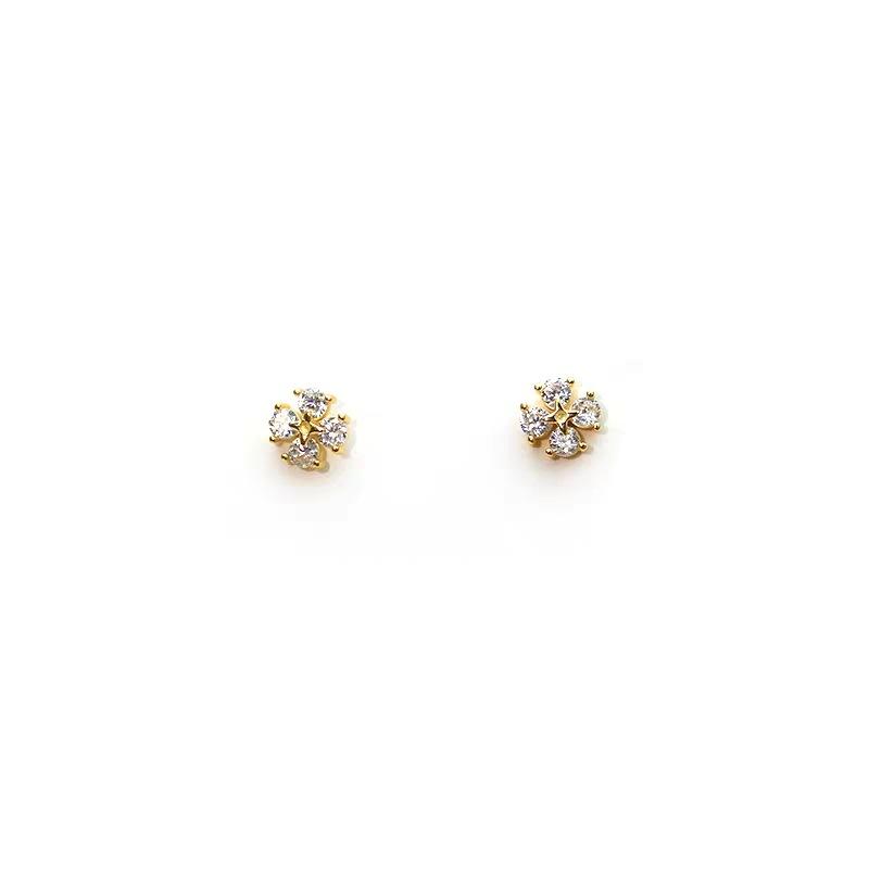 S925 Sterling Silver Exquisite Mini Clover Sparking Zirconium Stud Earrings Women's Small Cold Style