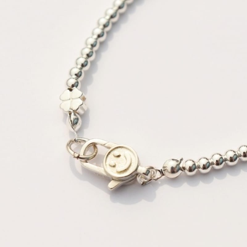 BONBEAU 3mm silverball clover smile lock Bracelet 925 silver sterling silver clover charm smile lock 3mm ball bracelet