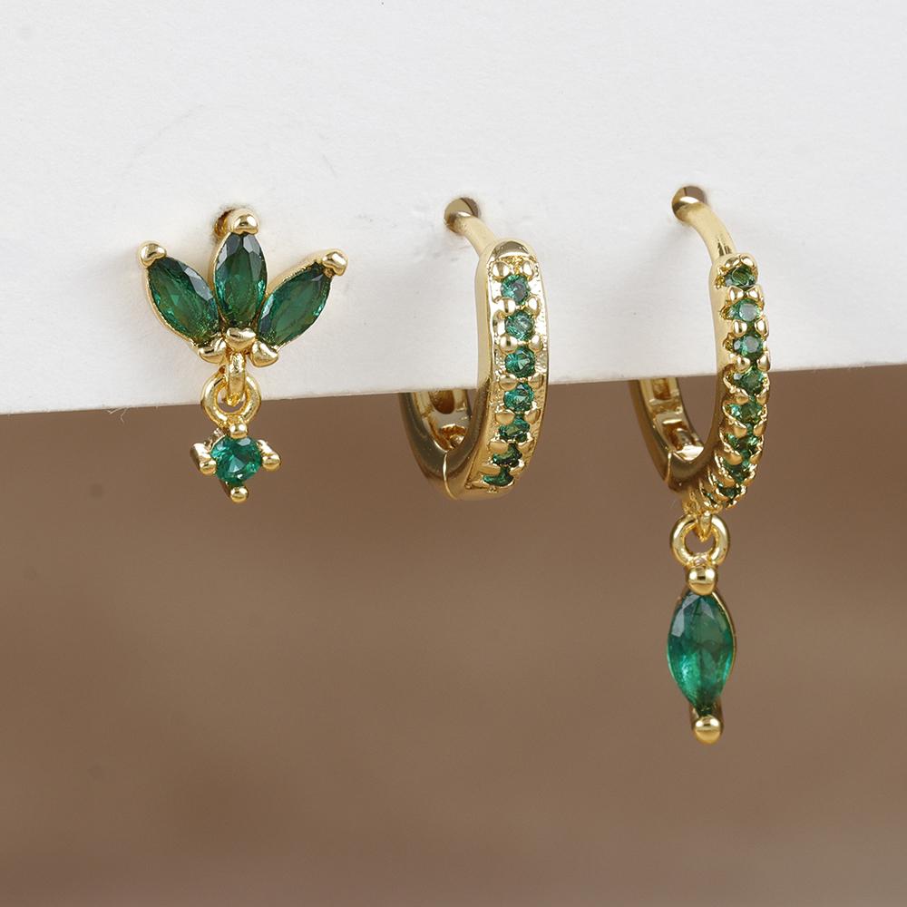 3PCS Fashion Gold Plated Chain Zircon Hanging Earrings Set for Women Stainless Steel Punk Flower Dangle Earring Piercing Jewelry