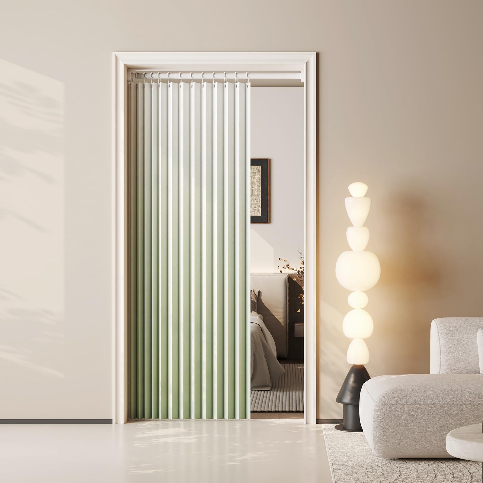 

Mizukiori Stylish Folding Room Divider Door Light Energy Floral Print Compact Ideal for Living and Length Width Gradient Green Curtain, Curtain, зелёный