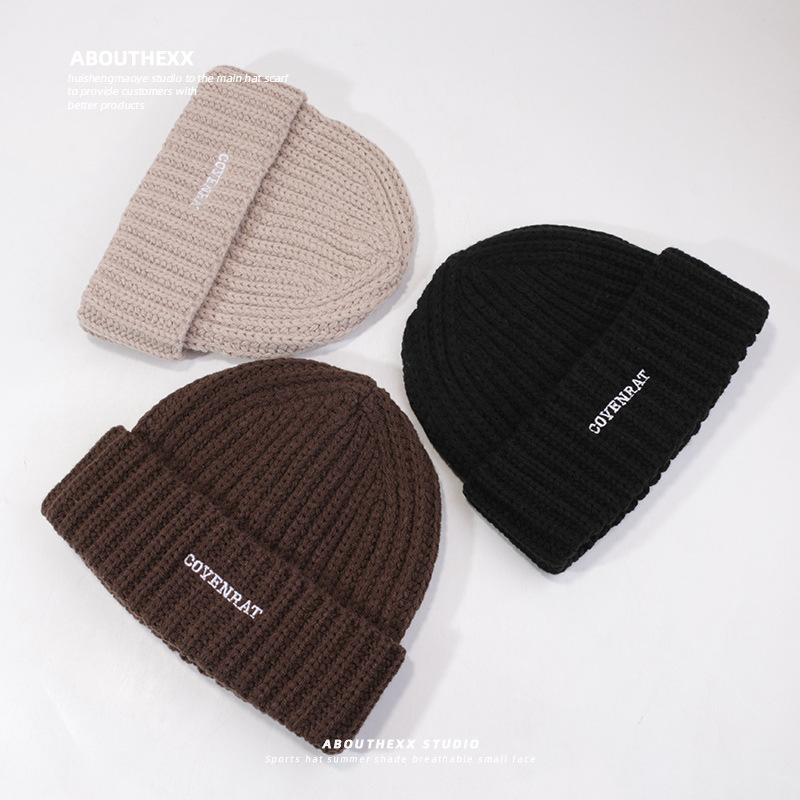 New Autumn and Winter Hat for Women Letter Embroidery Versatile Face Showing Small Wool Hat Warm Ear Protection Fashion Knit Hat Men