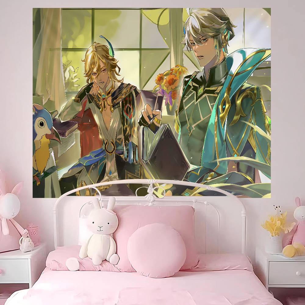 Genshin Impact Kaveh Alhaitham Colorful Tapestry Wall Hanging Hanging Tarot Hippie Wall Rugs Dorm Wall Art Decor