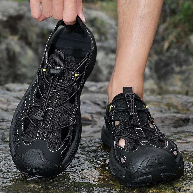 Fashion Durable Rubber Sole Outdoor Walking Sandals Quick Dry Mens Sandals Adjustable Solid Color Summer Shoes Casual Comfy Beach Flats