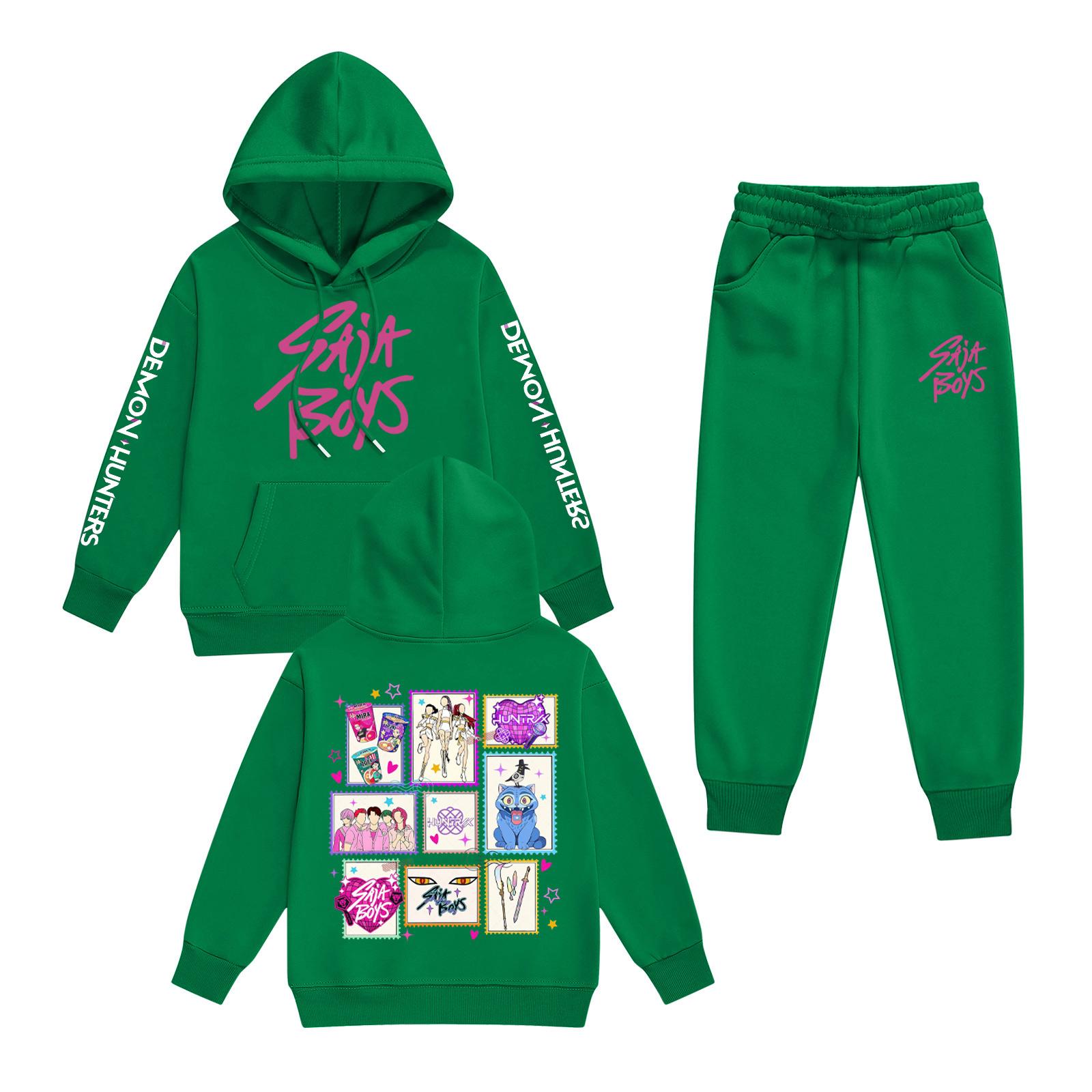 

Kids Long Sleeve Loose Pullover Letter Print Drawstring Hooded Sweatshirt Sweatpants Set 140