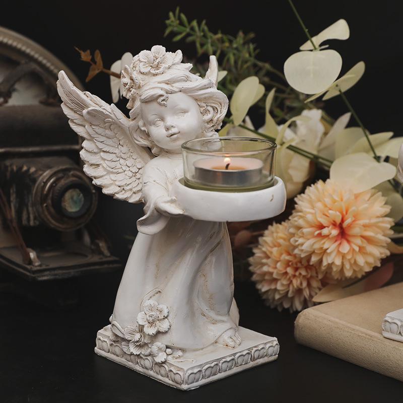 European Vintage Angel Wings Candlestick Holder for Romantic Ambiance In Living Room or Restaurant.