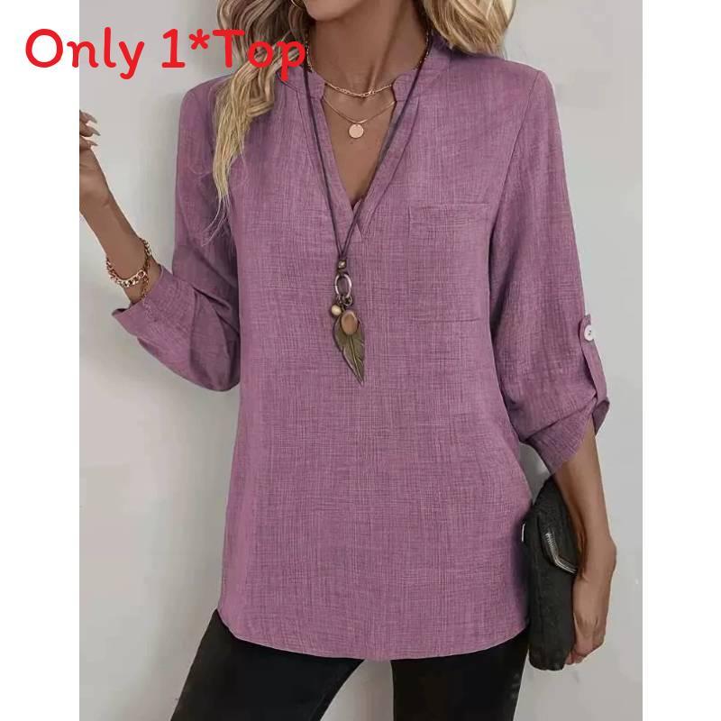 Womens Casual Cotton Linen Blouse With Pockets And Vneck For Summer