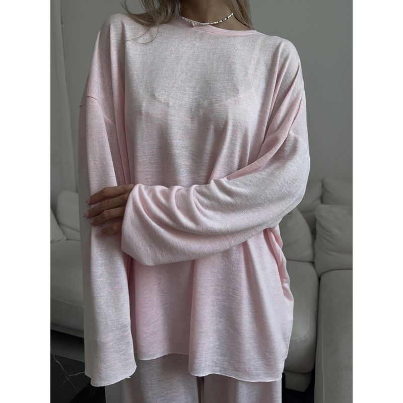 Western Style New Fashion Casual Loose round Neck Long sleeves Shirt Top Loose Long Sleeved Top
