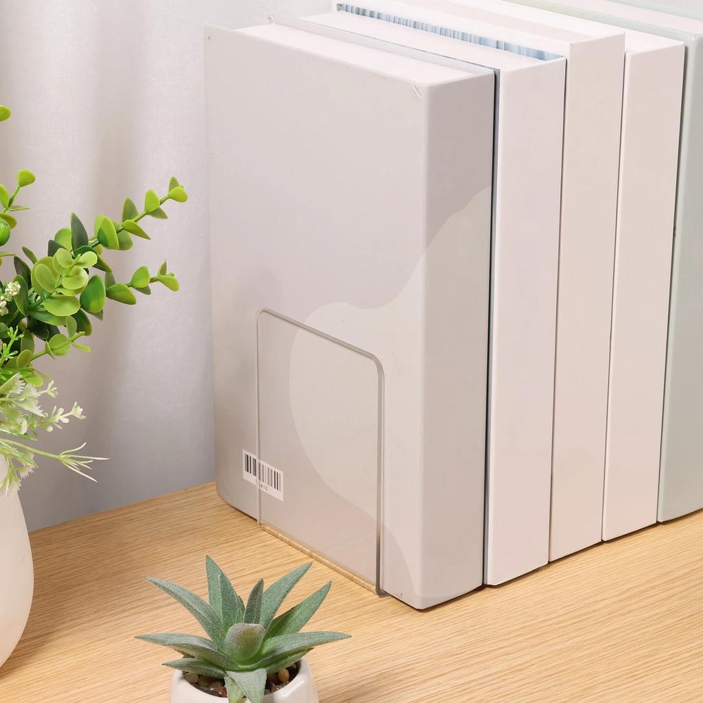 10Pcs L-Shaped Transparent Acrylic Bookends Desktop Book Holder Book Display Stand School Stationery Office Storage Accessories