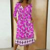 Rochie casual de damă la modă, cu imprimeu colorat, gât rotund, mânecă 3/4, guler cu nasturi, lungime medie