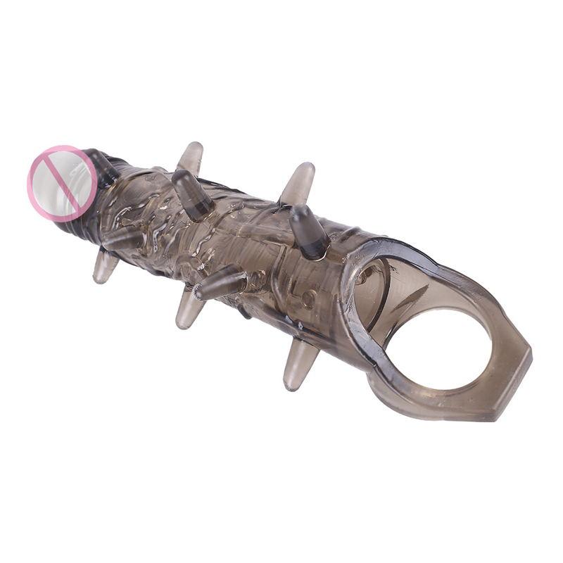 Reusable Long Spike Condoms Enlarger Extender Penis Cock Sleeve Extender Strong Vibrator