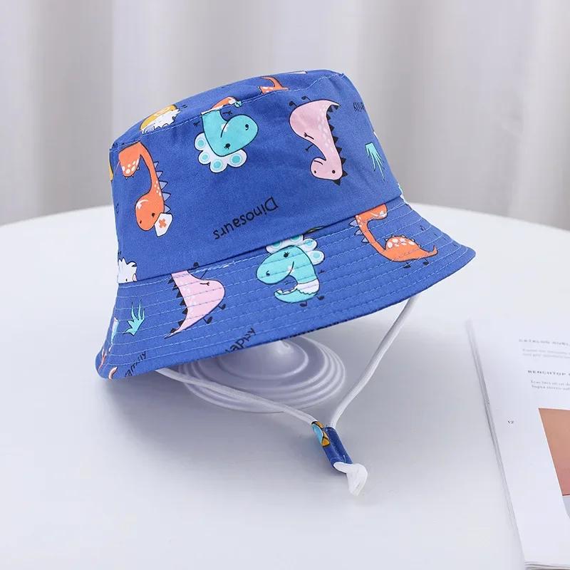 Baby Sun Hat Summer Kids Cartoon Dinosaur Print Soft Cotton Bucket Hat For Girls Boys Panama Beach UV Protection Cap Children