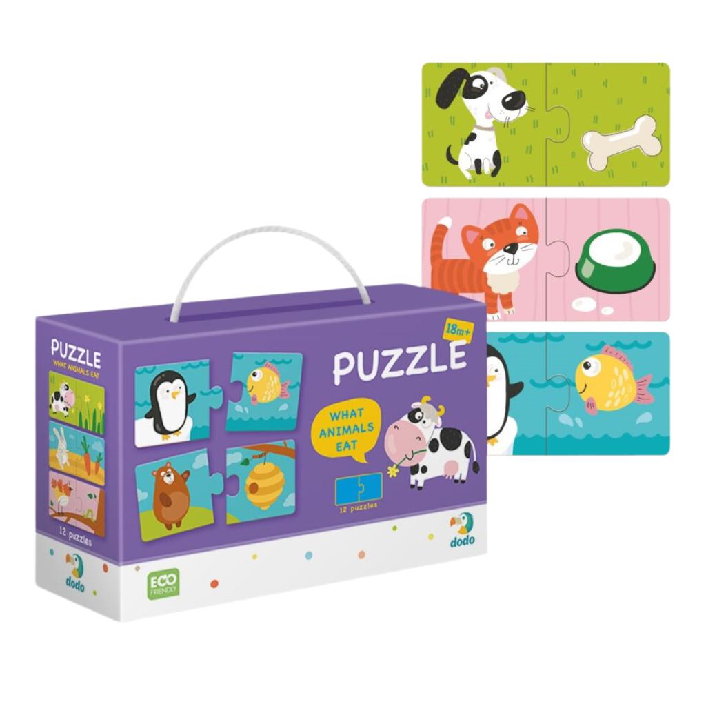 Duo Puzzle "Co Jedzą Zwierzęta" - Zestaw 12 Układanek Edukacyjnych Dla Dzieci Z Motywem Zwierząt 300118