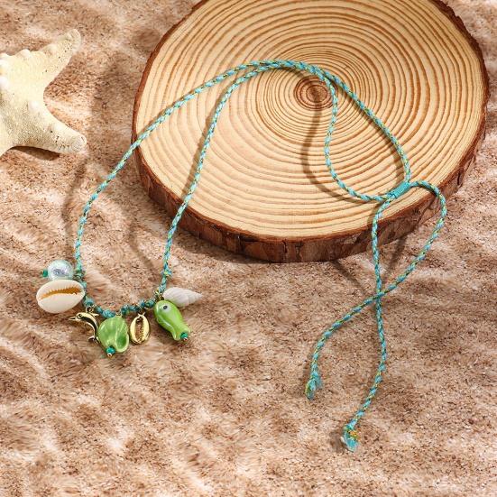 Ceramic Shell Fish Pendant Necklace for Women Irregular Gravel Braided Rope Adjustable Necklace Ocean Theme Boho Beach Jewelry