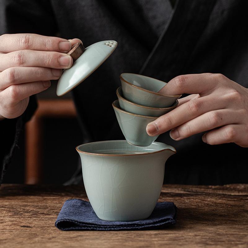 1 Set Of 4 Pcs Ceramic Travel Tea Set Include One Pot And Three Cups Outdoor Camping Portable Tea Set For Home Restaurant Hotel Office Tea Accessories