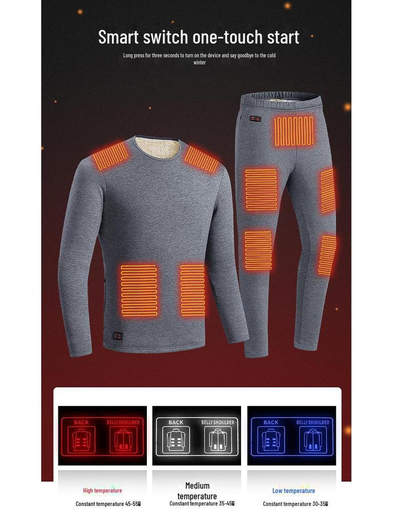 USB Smart Beheiztes Unterwäsche-Set: Konstante Temperatur, Plus Samt, 18-Zonen-Heizung für Kälteschutz.
