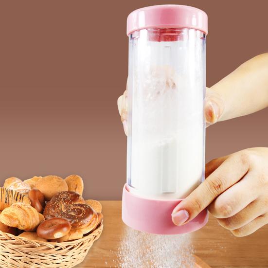 Flour Sieve Uniform Mesh Safe Baking Tool Handheld Rotating Transparent Sugar Shaker Dispenser for Home