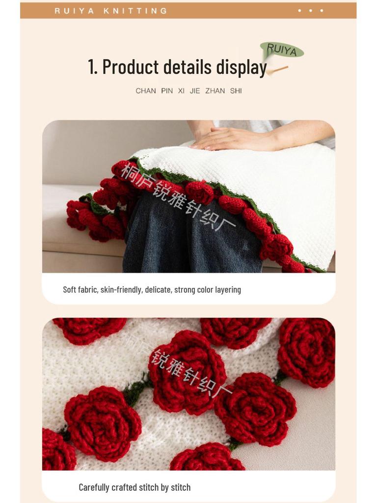 Handgefertigte Milchbaumwollgarn Rosenstrauß Decke – Perfekt für Verlobungen, Hochzeiten, Valentinstag und Qixi Geschenke.