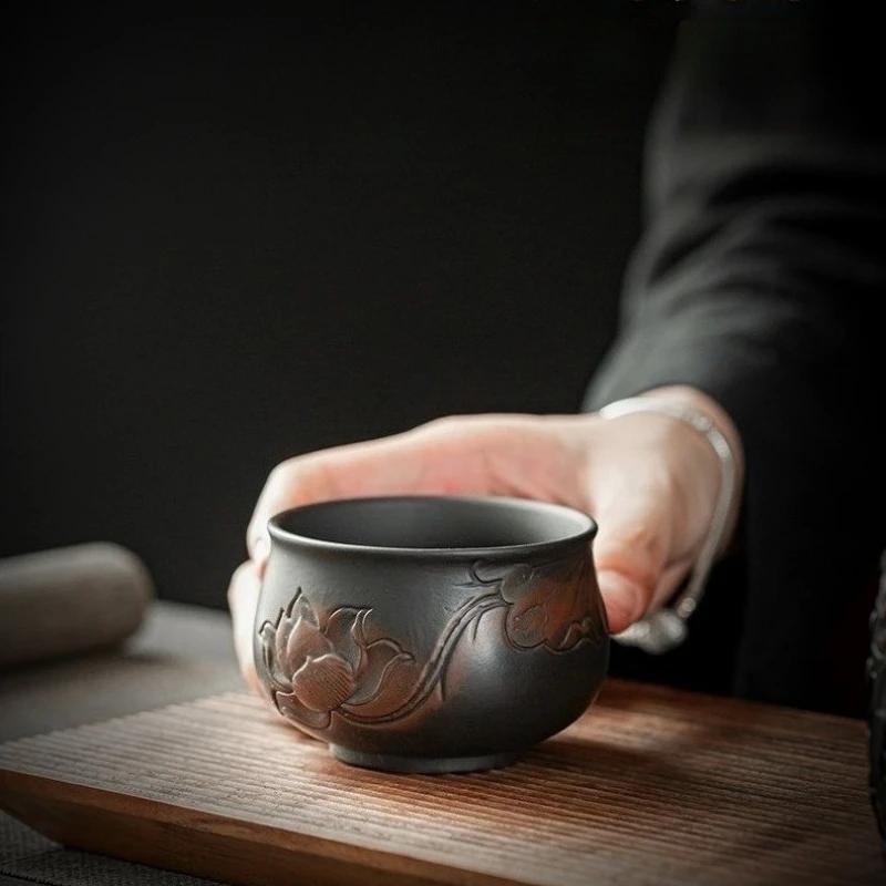 Hand-Carved Purple Clay Tea Cup - Premium Kung Fu Ceramic Master Cup for Zen Tea, Single Tea Bowl & Luxury Gifts