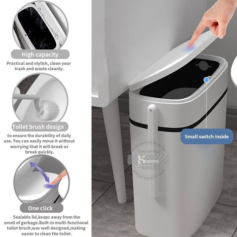 Trash Can and Toilet Brush Set,Trash Cans Toilet Brush Garbage Bucket and Toilet Brush with Holder Set for Bathroom