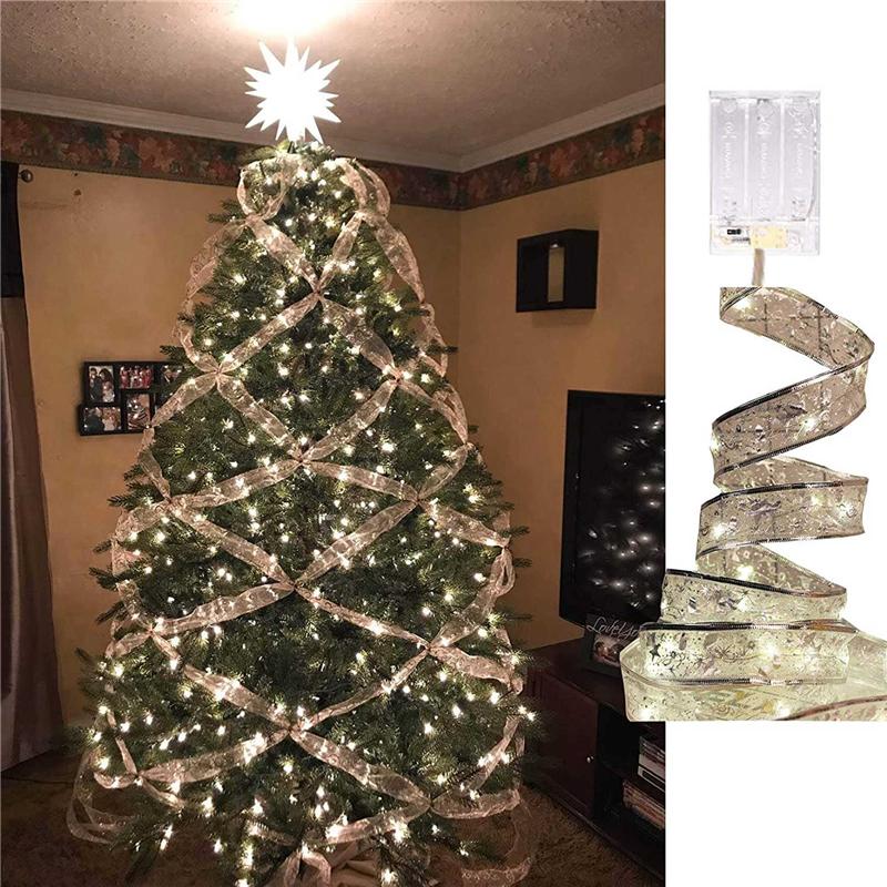 ABMH-5M 50Leds Christmas Tree Ribbon Light Decoration String Lights DIY Lace Bows String Light Home Decors New Year Light