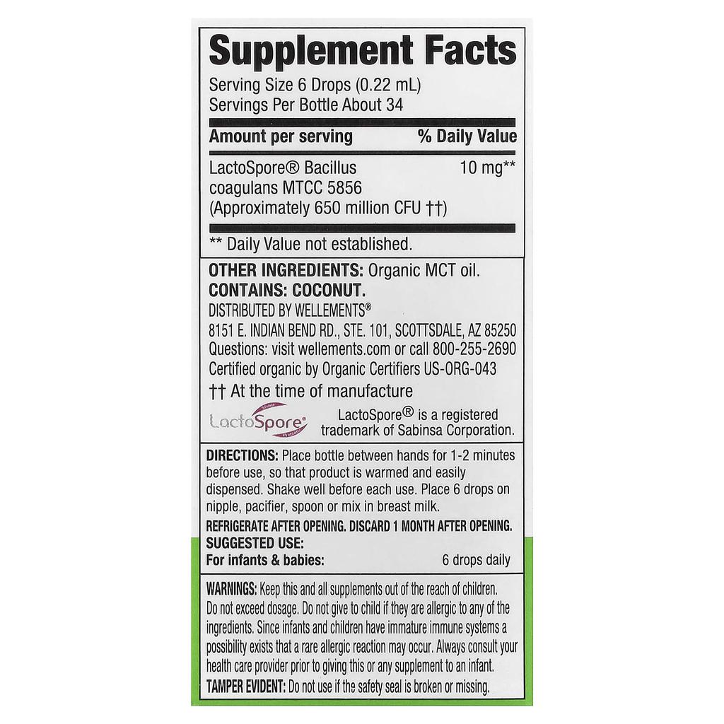 Wellements, Organic Probiotic Drops, Newborn+, 7.5ml (0.25 fl oz)