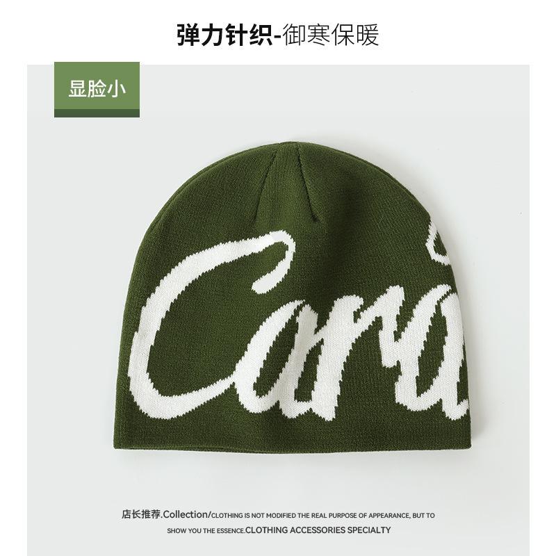 New Autumn and Winter Letter Jacquard Cold Hat Personalized Hip Hop Bag Head Knitted Hat Ear Protection Pullover Hat Wool Hat