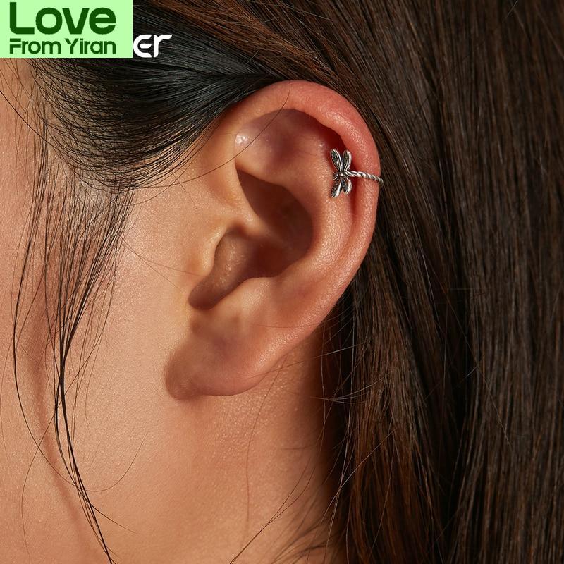 Bamoer 1pc Vintage 925 Sterling Silver Dragonfly Ear Cuff For Women Ear Clip New Trendy Simple Style Jewelry Set Friendship Gift