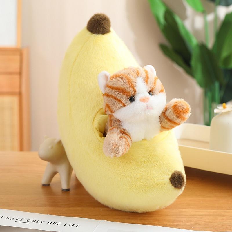 Creative cat fruit strawberry carrot throw pillow plush toy doll kitten doll children's doll