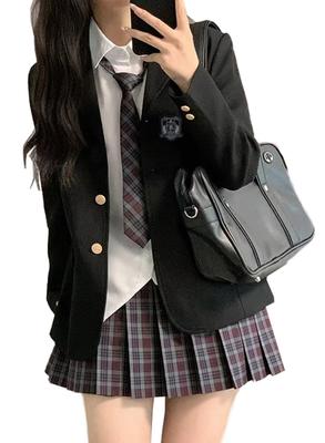 KLGIRL High School Girl Cosplay Blazer Costume Perfect for High School and Junior High School Entrance School and Cultural Black Women's 5-Piece Set,