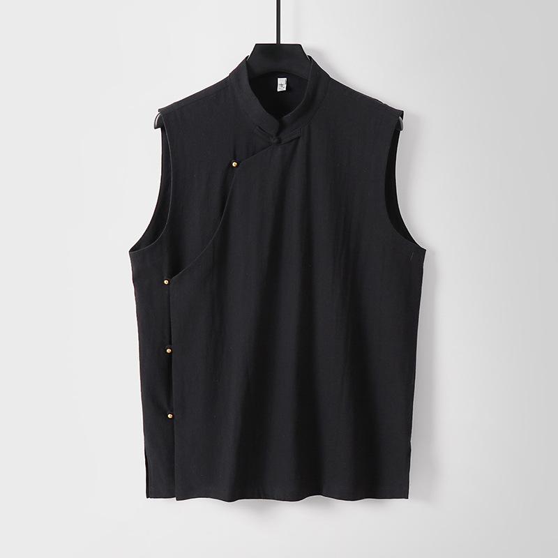 

Большой размер костюм Тан в китайском стиле мужской жилет из хлопка и льна жилет универсальный повседневный китайский кардиган без рукавов 9XL чёрный