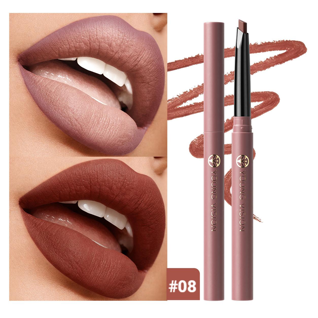 Retro Schokoladenbronze Deep Nude Lipliner YOUNG VISION Ausziehbar Schräger Spitzenaufsatz Sanftes Gleiten Wasserdicht 8 Farbtöne Matt Lippen Make-up Stift