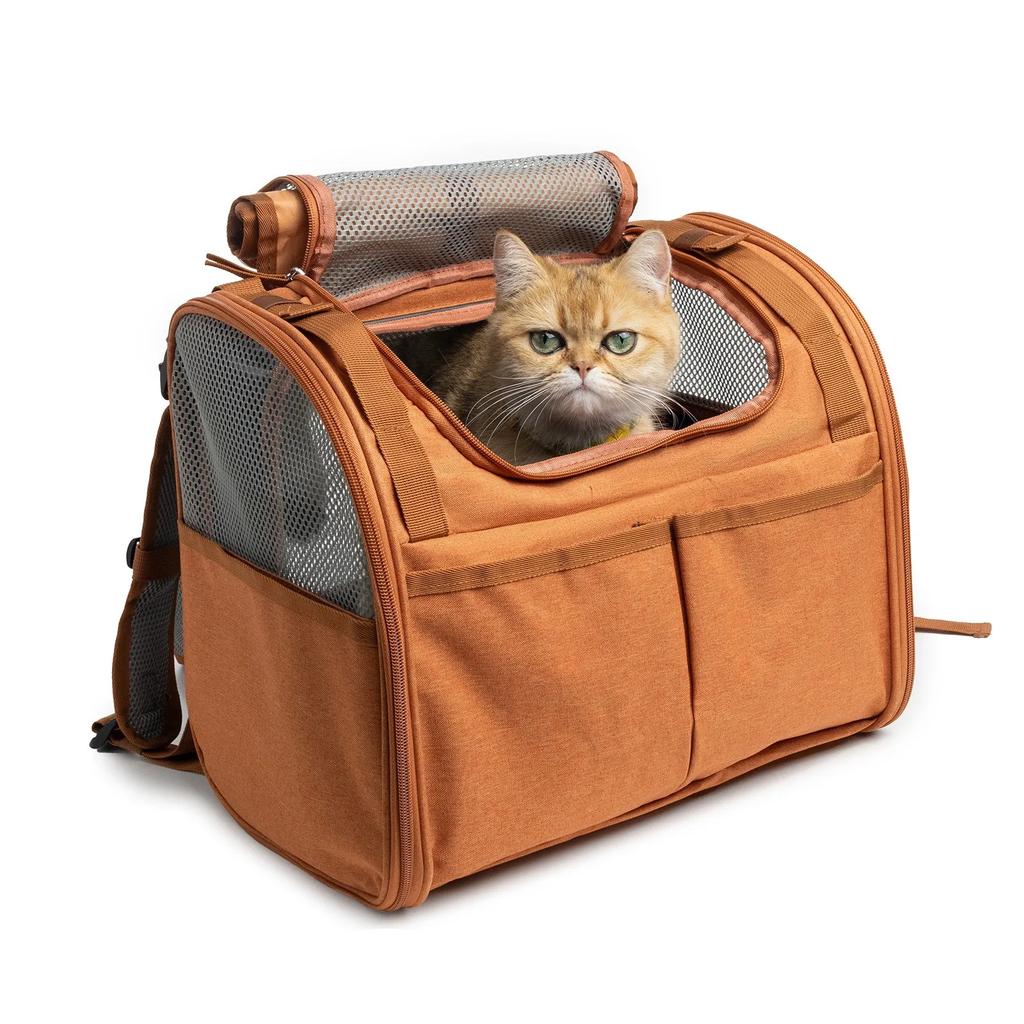 1pc 37cmx32cmx25cm Cat Backpack - Expandable Breathable Outbound Portable Large Space Spacecraft Design Brown Pet Backpack