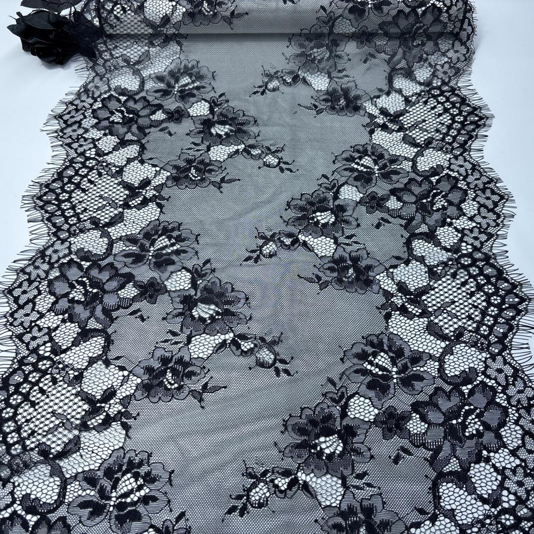 

3m x 43cm Black French Chantilly Lace, Non-stretch Eyelash Lace Fabric for Bra, Underwear, Lingerie, Dress, Garment, Sewing & Crafting 3 meters x 43 cm чёрный