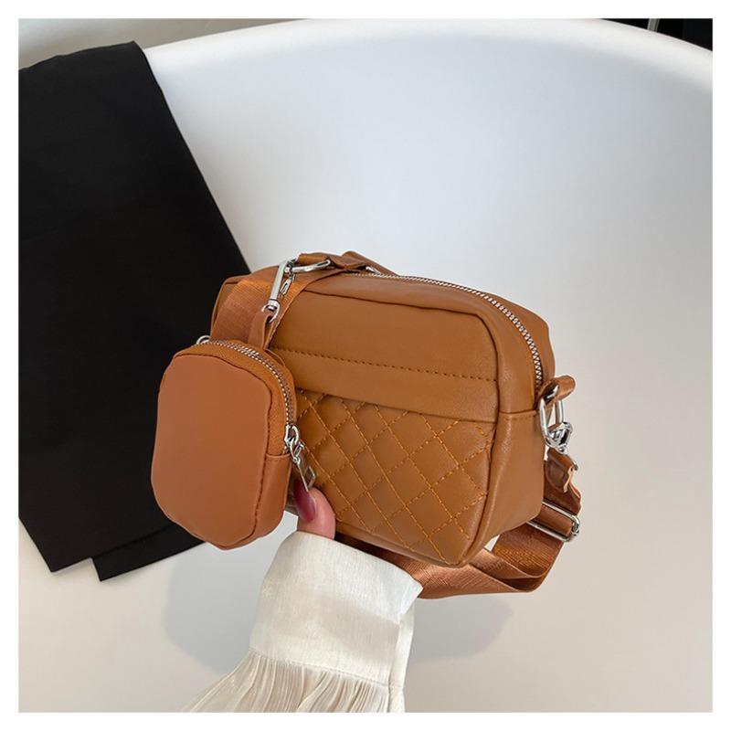Neue Damen Umhängetasche PU Weiche Lederstruktur Bestickte Rautensteppung Crossbody Bag Große Kapazität Lässige Mini Square Bag Geldbörse