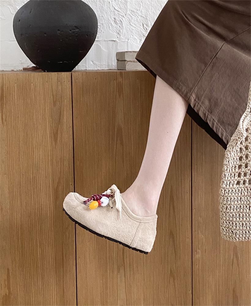 

Real cowhide~ Retro anti-velvet loafers Women s Spring 2025 new ethnic style Doudou shoes platform single shoes~ 40 абрикосовый