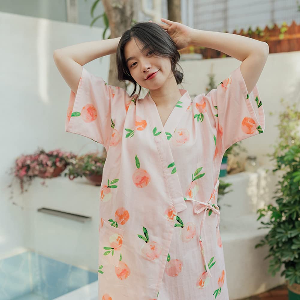 Euyqs Cotton Double Open Long for Hospital and Postpartum Use Women's Pajamas, Gauze, Front, Length, Use, Care, (Pink, Medium)