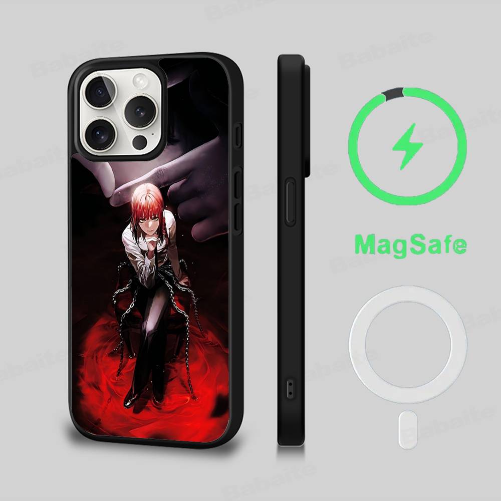 M-makima Anime Phone Case Magnetic Case For IPhone 16 14 13 12 11 15 Pro Max Plus For Magsafe Wireless Charge Cover
